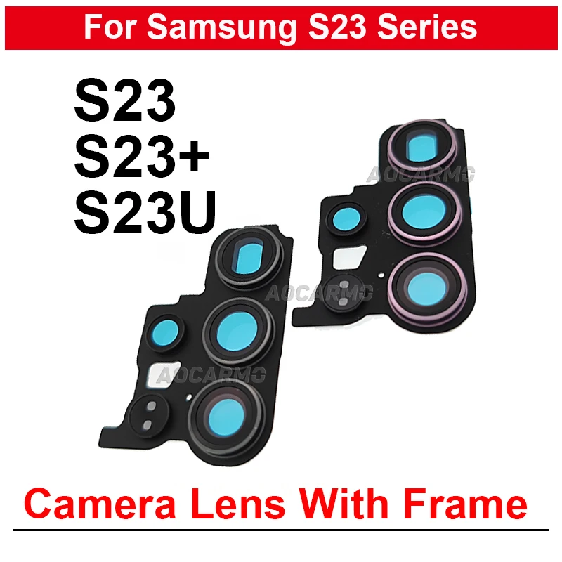 Para Samsung Galaxy S23 Plus S23 + S23U Ultra Lente de câmera traseira traseira com moldura e peças de reposição de adesivo