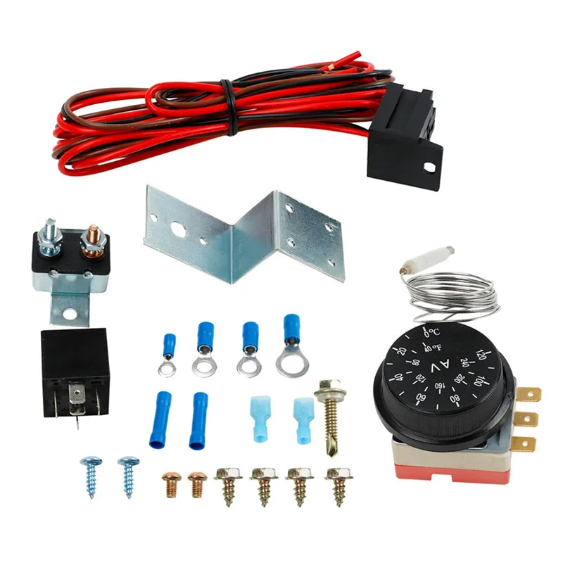 12V Electric Radiator Fan Thermostat Controller Kit Cooling Fan Wiring Relay Wire Kit for Car Truck