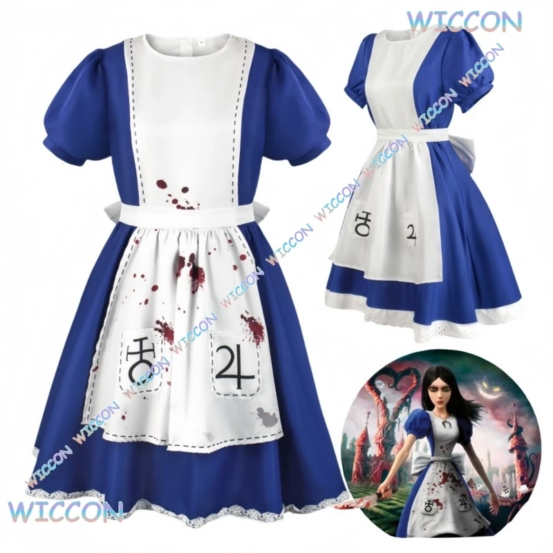 Cos C Anime Alice vestido de princesa delantal de sirvienta vestido juego locura Cosplay disfraz mujer chica fiesta de Halloween Sexy Kawaii