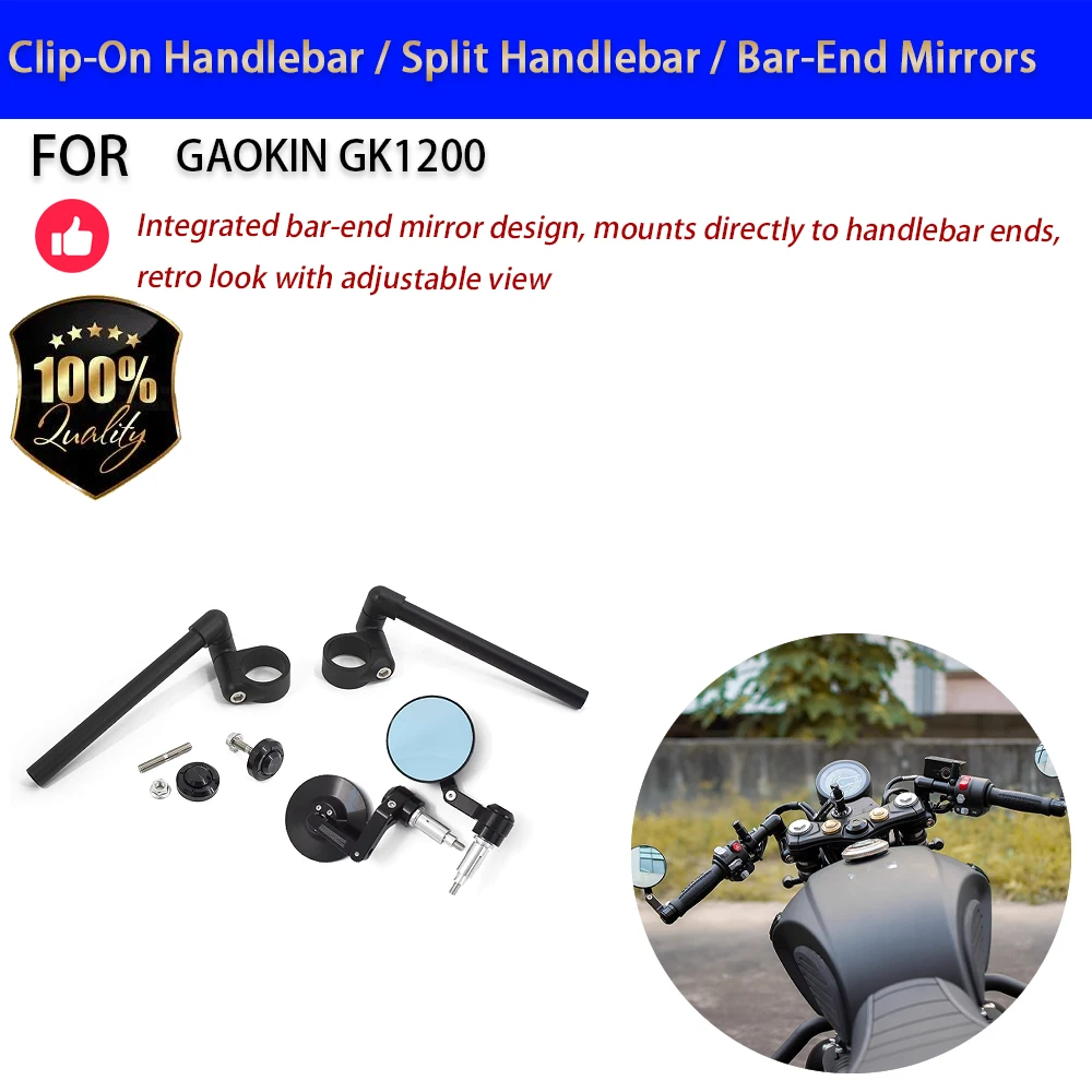 For GAOKIN GK1200 Clip-On Handlebar Split Handlebar Bar-End Mirror Adjustable No-Drill Accesorios Moto
