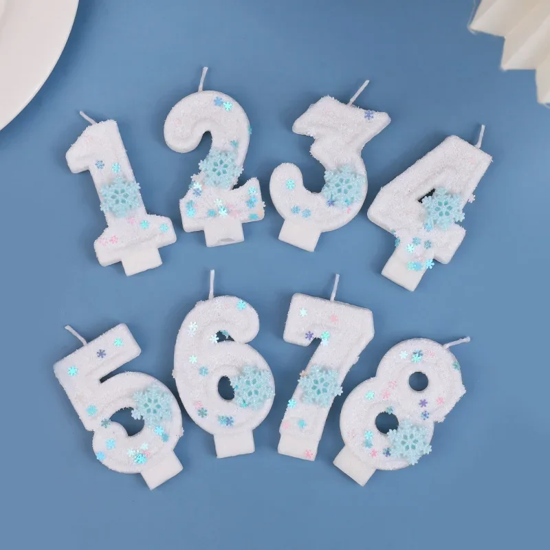 Glitter Snowflake White Number Cake Candles Kids Girl Frozen Birthday Party 0-9 Number Cake Topper Decoration Supplies Christmas view 4