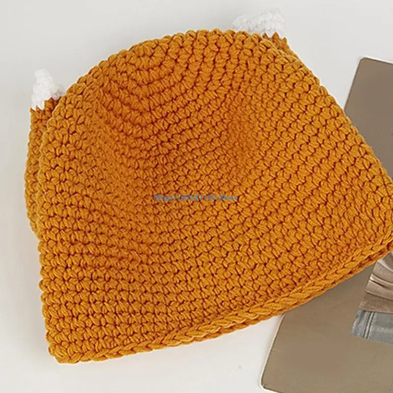 P88B Unique Pattern Ears Hat Labels Knitted Hat Comfortable Winter Hat Minimalists