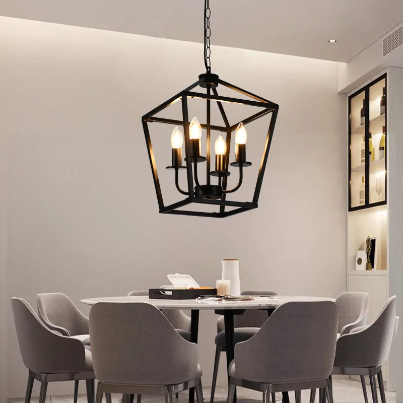 

American Style Retro High-end Design Sense 3-Head Iron Chandelier Black Frame LED Pendant Light For Dining Living Room