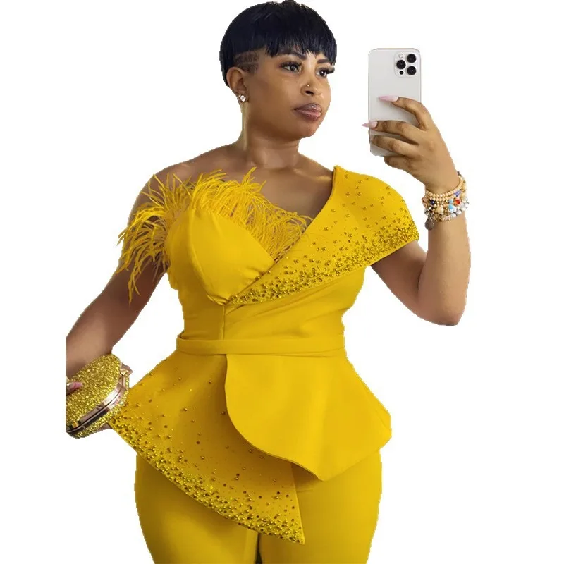 Kombinezony damskie na imprezę, wieczór, studniówkę, proste, bez rękawów, z perłami i piórami, patchworkowe, w stylu vintage z 2025 roku, seksowne letnie kombinezony na lato 2025.