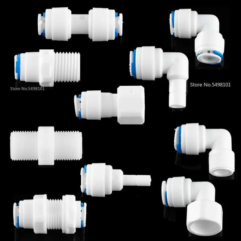 

RO Water Straight Elbow Pipe Fitting 1/4 3/8 OD Hose 1/8" 1/4" 1/2" 3/8" 3/4" Male Female Quick Connector System Water Purifies