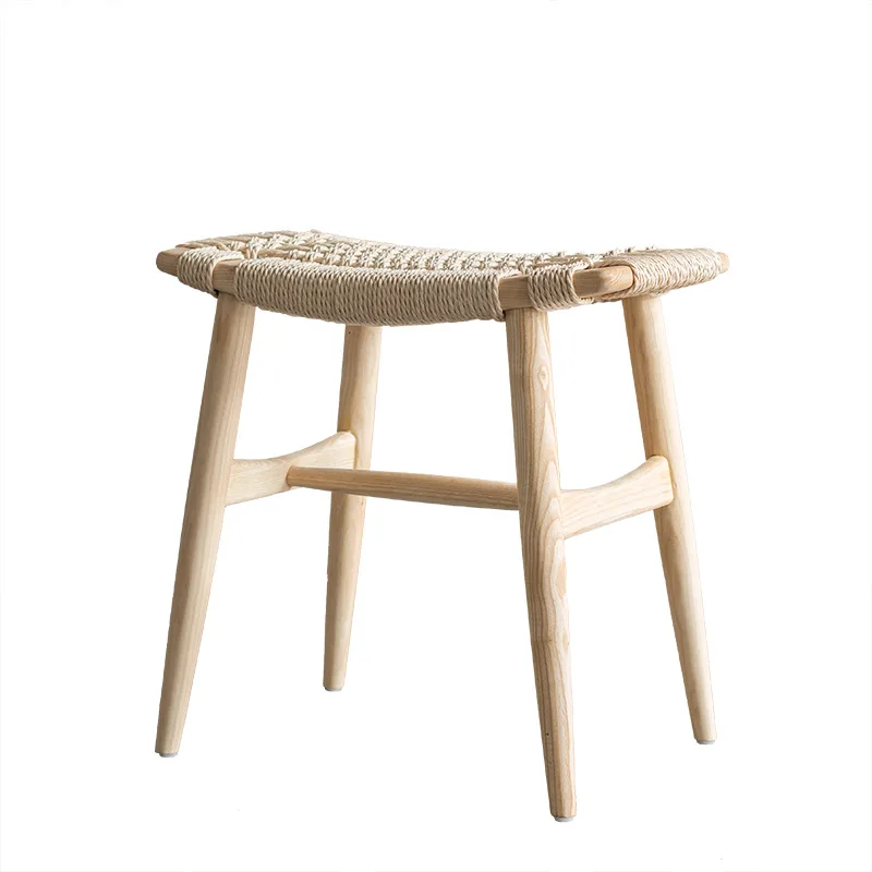 

Nordic solid wood braided rope stool simple modern makeup stool restaurant small stool small apartment dining chair
