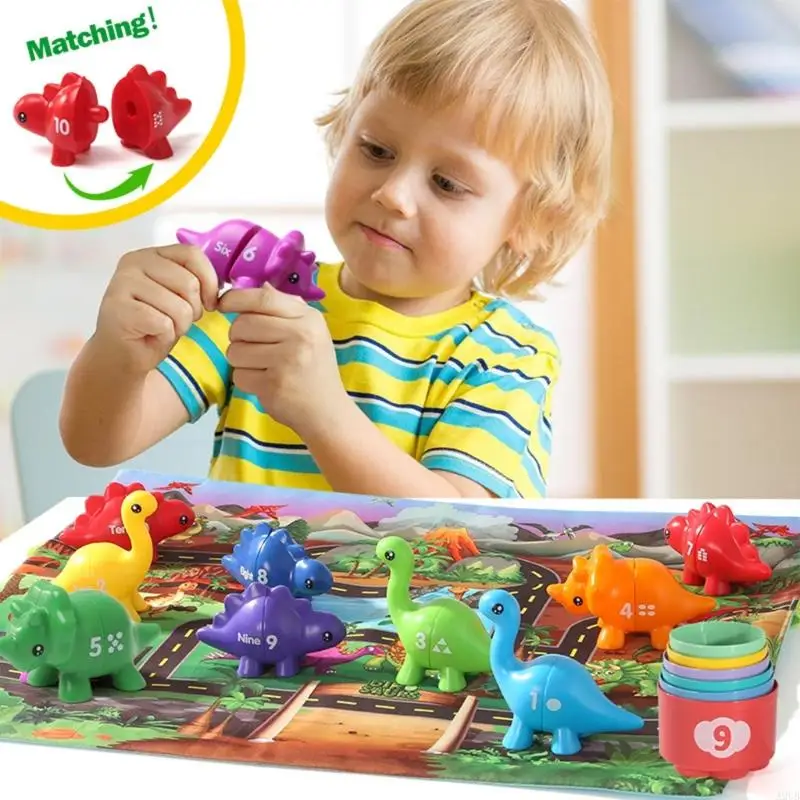 Cartoon Dinosaur Letter Number Matching Puzzle Color Sorting Game Toy For Children Educational Learning Activity A2UB