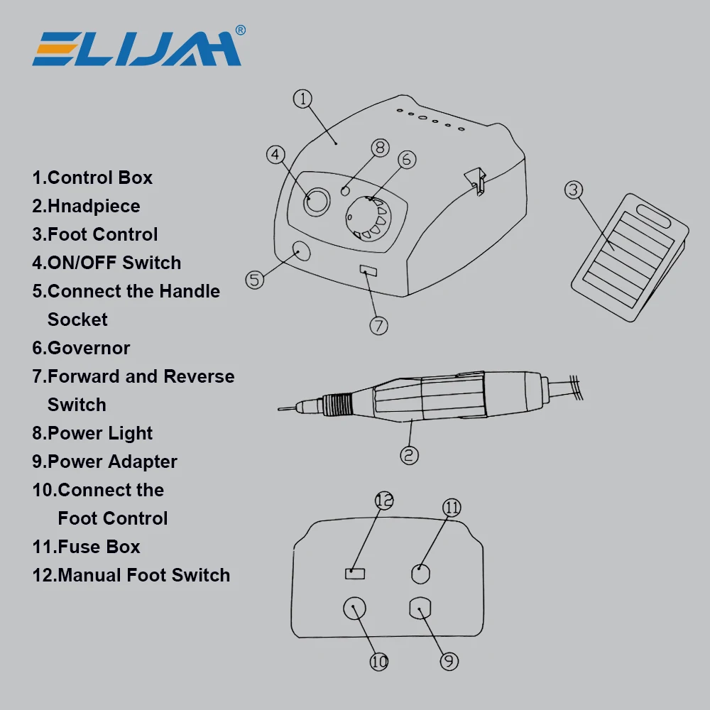 

ELIJAH Dental 207 Control Box Carbon Brush Micro Motor Grinder 40000 RPM for Clinical Denture Fabrication in Dental Laboratories