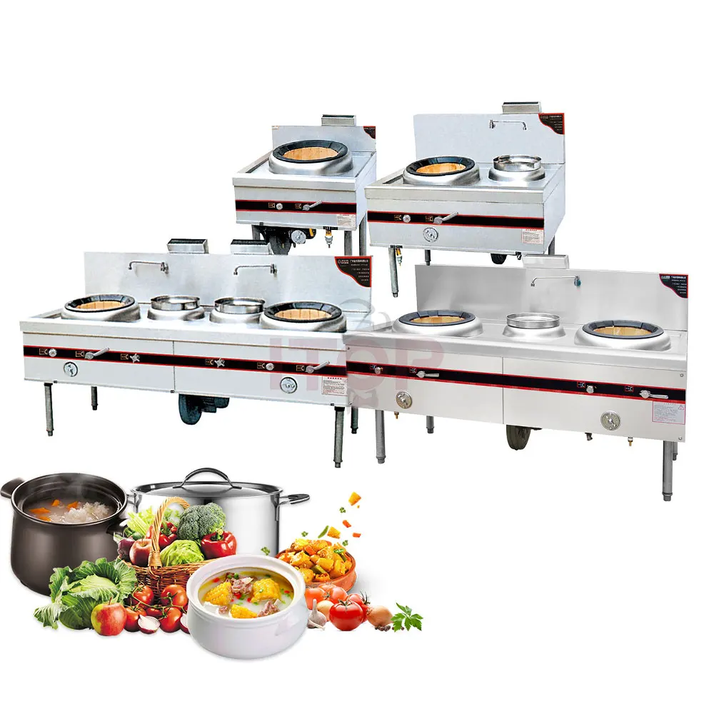 Commercial Restaurant 304 Stainless Steel Fire Brick Double Burner Gas Stove With Water Basins