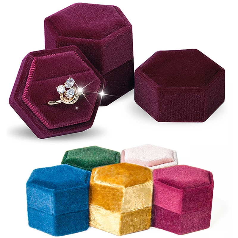 5 Colors Small Velvet Jewelry Box Square Double Rings Storage Box Jewellery Earrings Packaging Box Accessories Case for Wedding