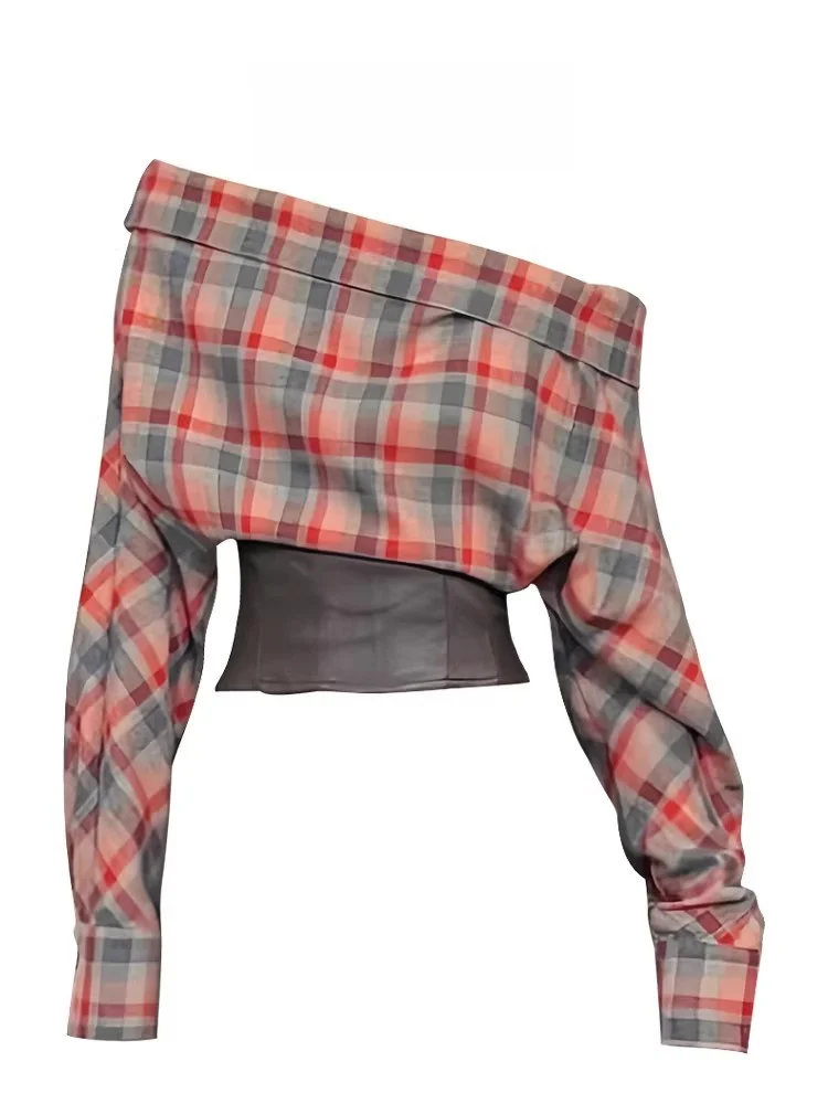 

Ретро-рубашка из комбинированной кожи для женщин, весенне-осенняя, для ношения под одеждой, приталенная, с длинным рукавом, топ, зимний повседневный стиль