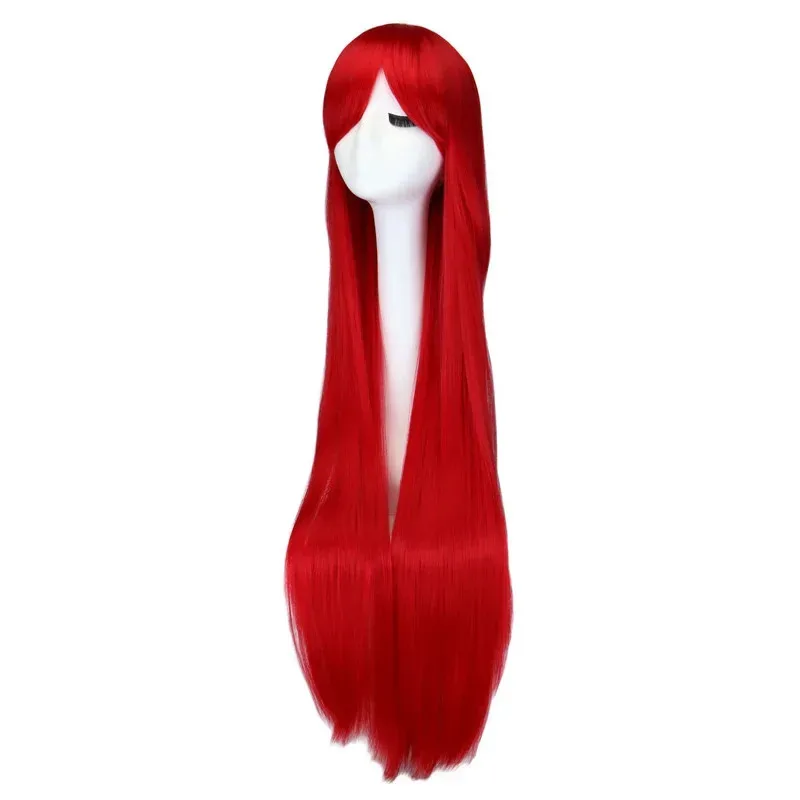2025 aaa QQXCAIW Long Straight Cosplay Wig Purple Black Red Pink Blue Dark Brown 100 Cm Synthetic Hair Wigs
