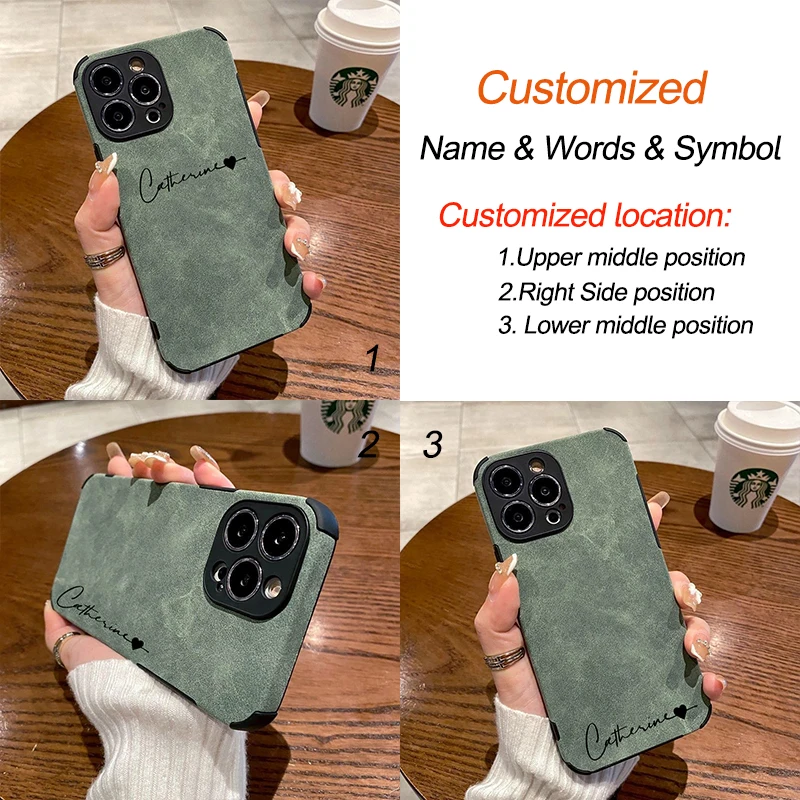 15 Pro Max Case Personalised Customized DIY Name Soft Lambskin Leather Luxury Cover For iPhone 11 12 13 14 15 Pro Max Gifts