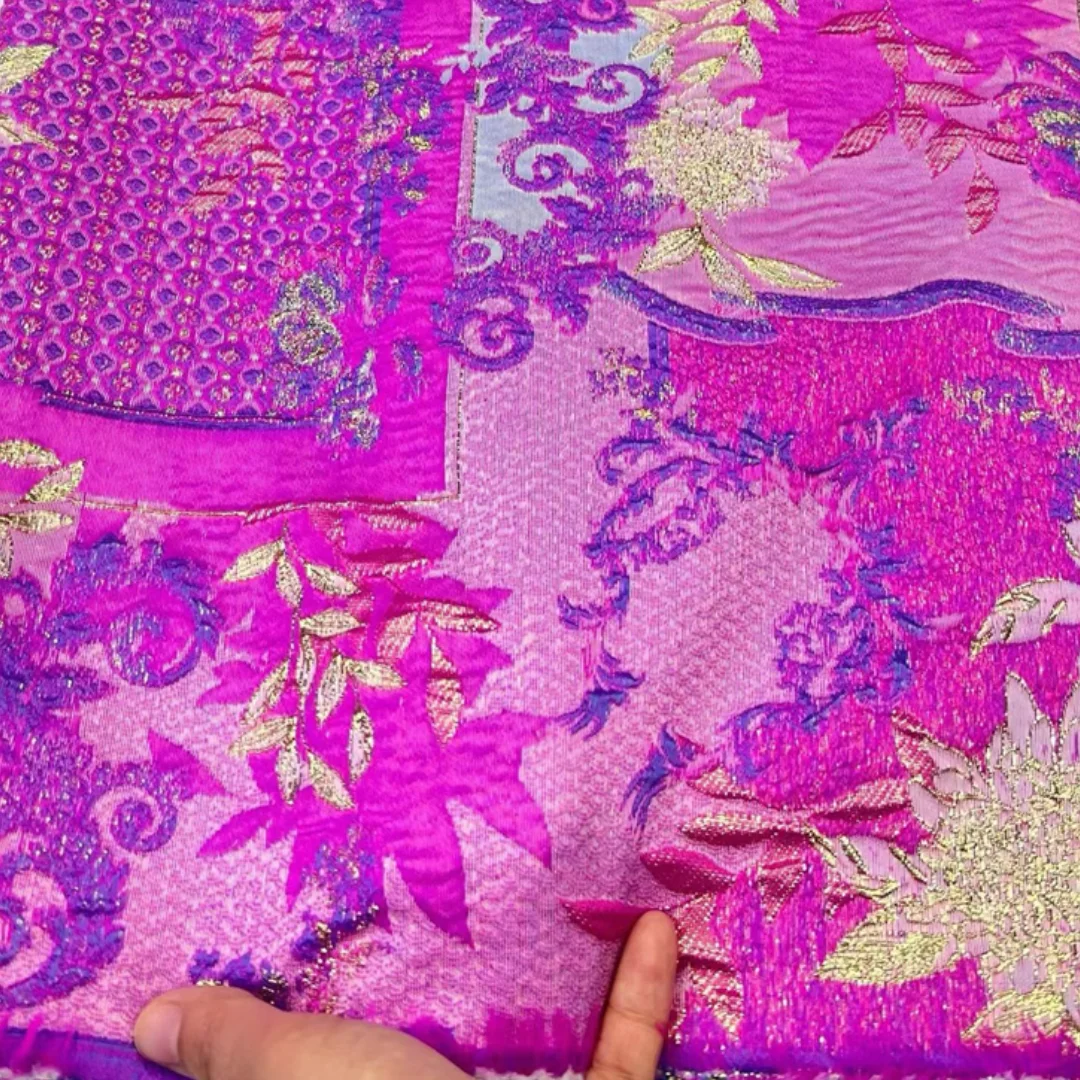 Gold Thread Patchwork Floral African Nigerian Brocade Jacquard Fabric Textile for Women Wedding Party Evening DressesLace Fabric