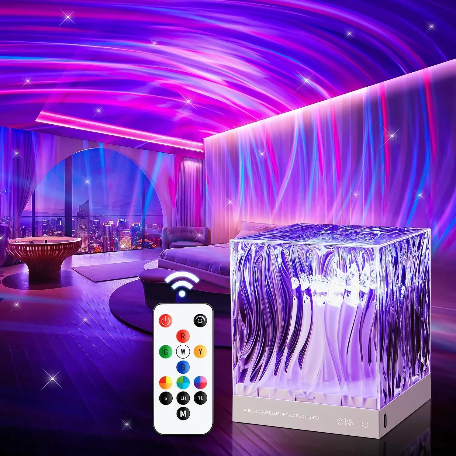 RGB Crystal Lamp Aurora Projector LED Night Light for Living Room Bedroom Decor Gift