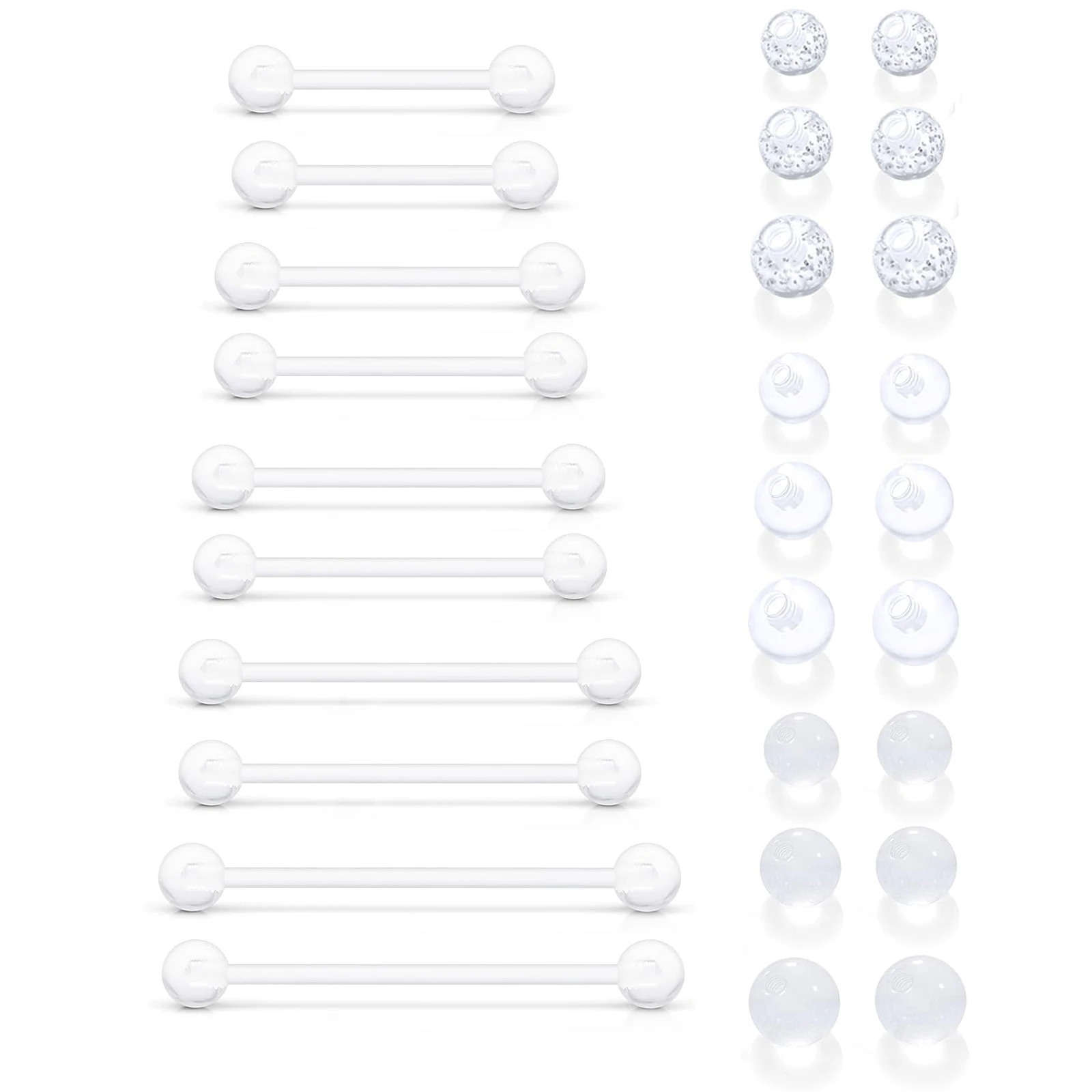 28/34pcs 14G 16G Clear Plastic Nipple Tongue Ring Industrial Earring Bioflex Flexible Acrylic Straight Barbells Piercing Jewelry