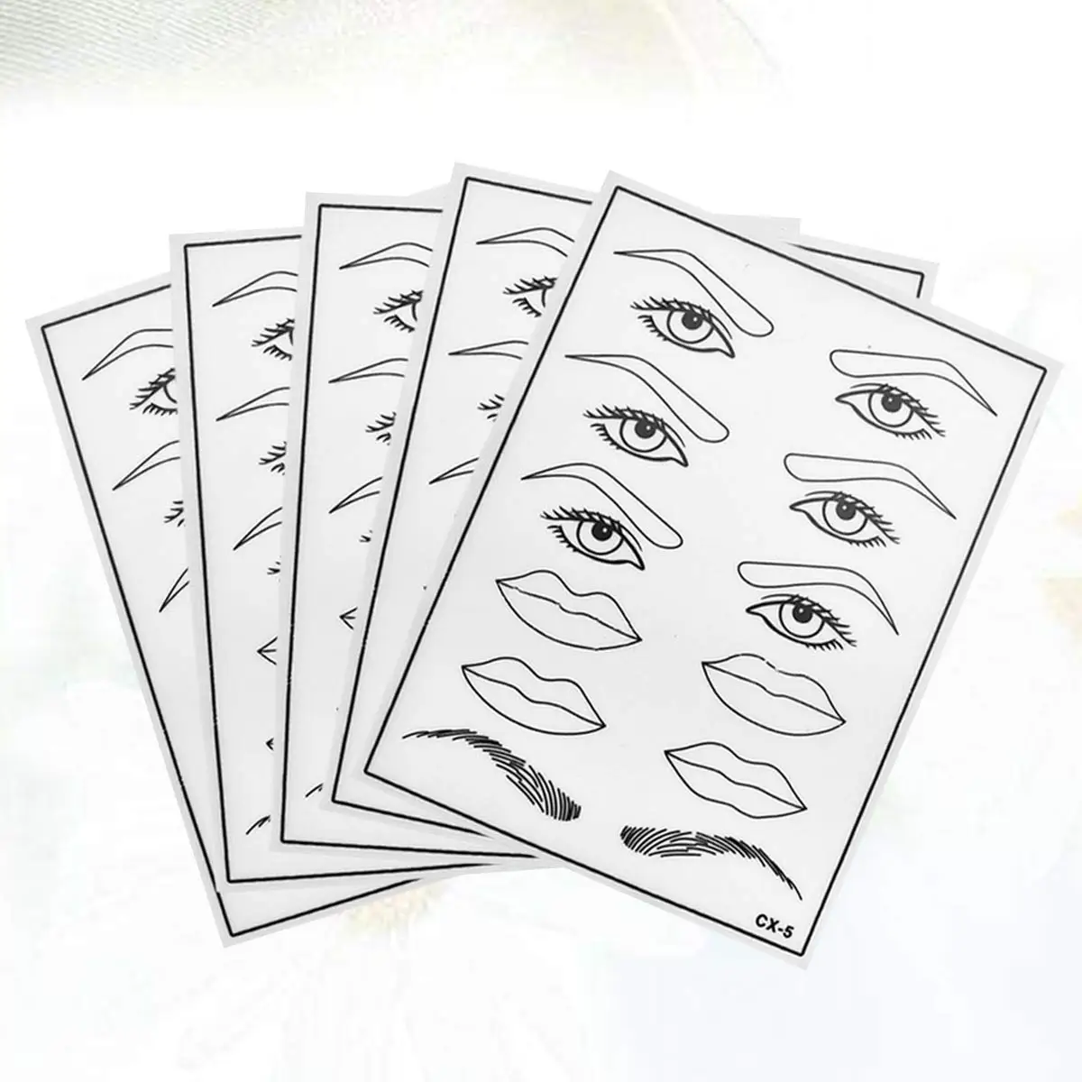 

5pcs Practice Skin Eyebrow Mouth and Eye Pattern Simulation Silicone Skin for Learning Training (White)