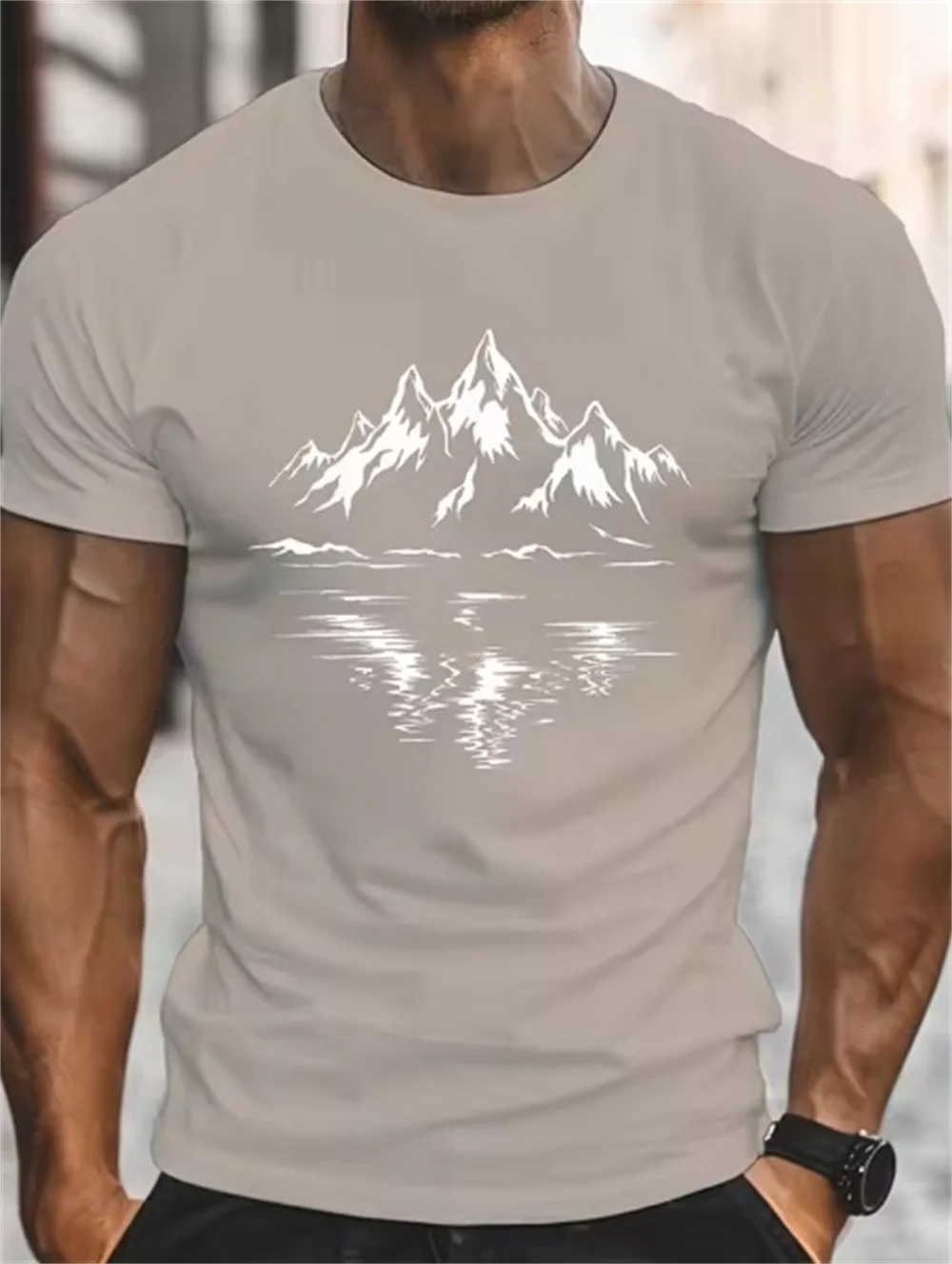 

Men's summer T-shirt cover mountain casual sports 3d printed round neck short-sleeved top