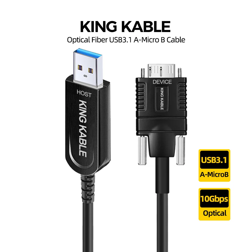 KING KABLE Optical Fiber USB3.1 USB3.0 A to Micro B Data Cable 10Gbps Support USB2.0 USB1.1 For Camera Docking Hub Cord 15M 10M