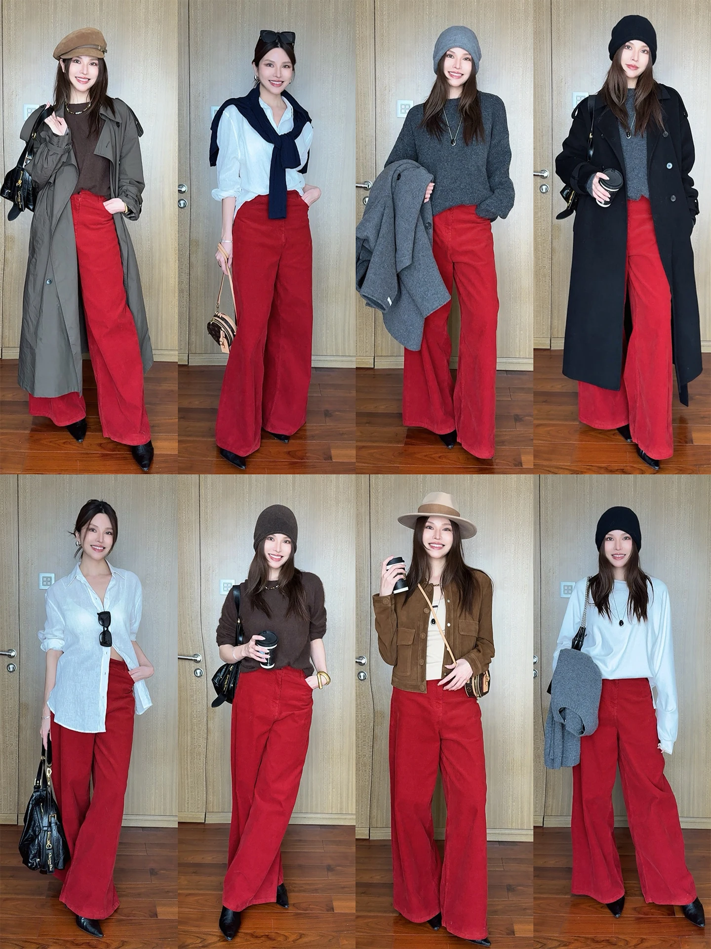 

Ретро-красные вельветовые брюки с широкими штанинами, повседневные, прямого кроя, осенне-зимняя новинка, универсальные, стройнящие, женские, модные