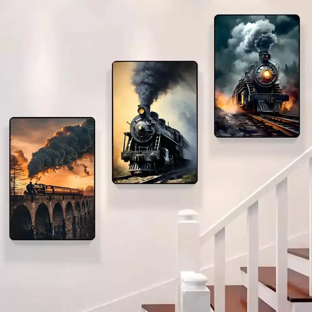 خمر السكك الحديدية الرجعية السكك الحديدية قطار البخار اللوحة الخط قماش المشارك: تجعد الحرة للماء جميع الفضاء جدار ديكور