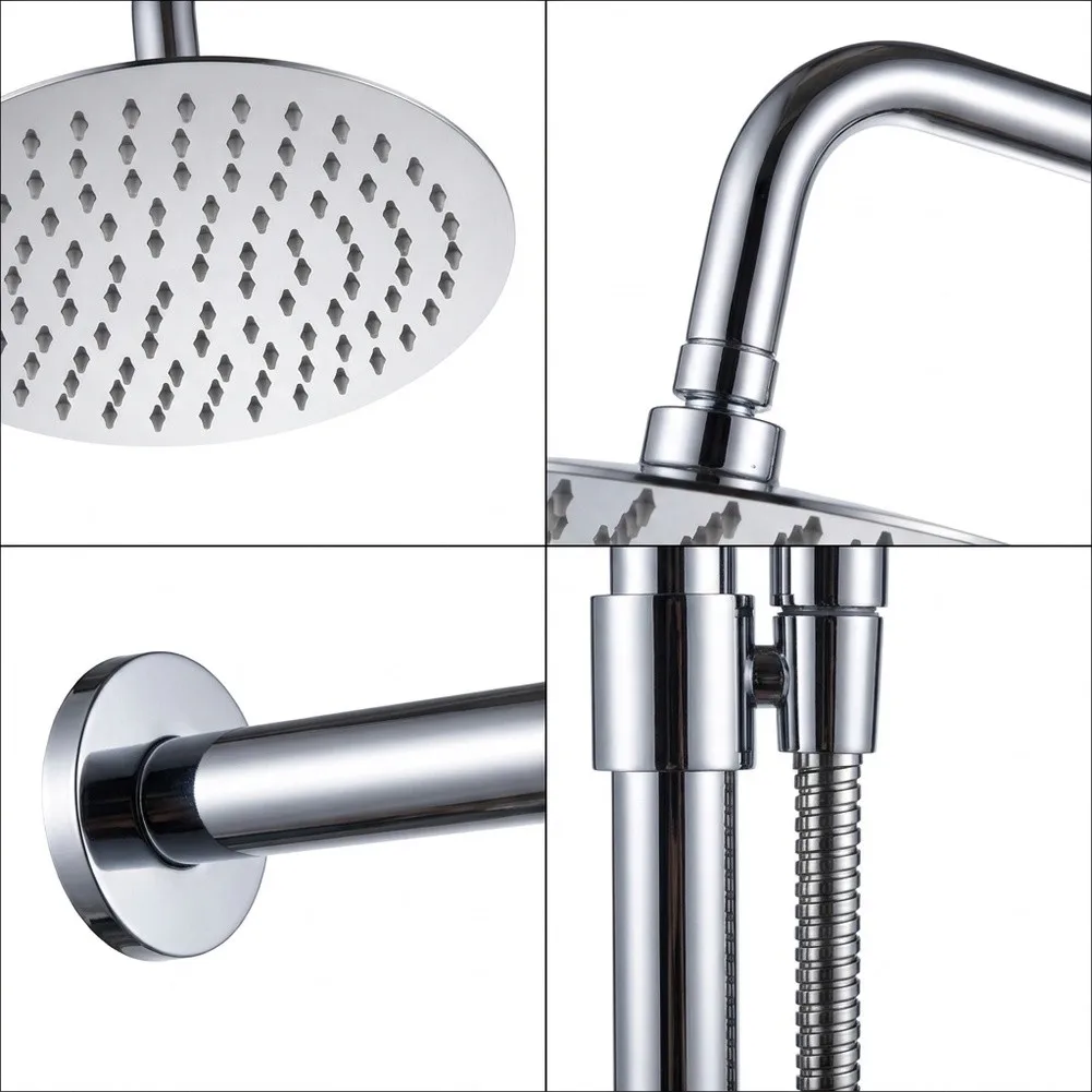 Stainless Steel Round Rain Shower Head with Arm and Hose for Rainfall Effect Compatible with Standard Plumbing