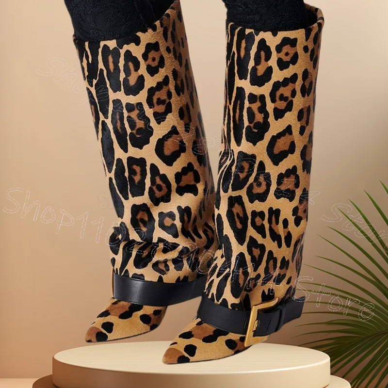 

Leopard Print Belt Fastener Pointed Toe Boots Slip On Women Shoes Thin High Heels Party Banquet Dating 2026 Zapatos Para Mujere