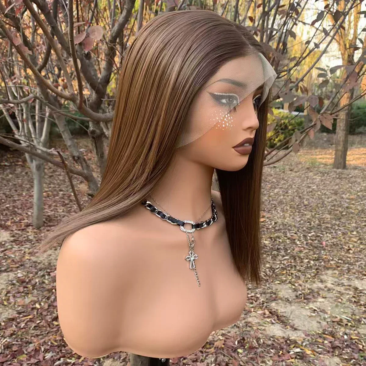 5x5 Brown Straight Hair Silk Base Glueless Jewish Human Hair with BabyHair HD Lace European Preplucked view 5