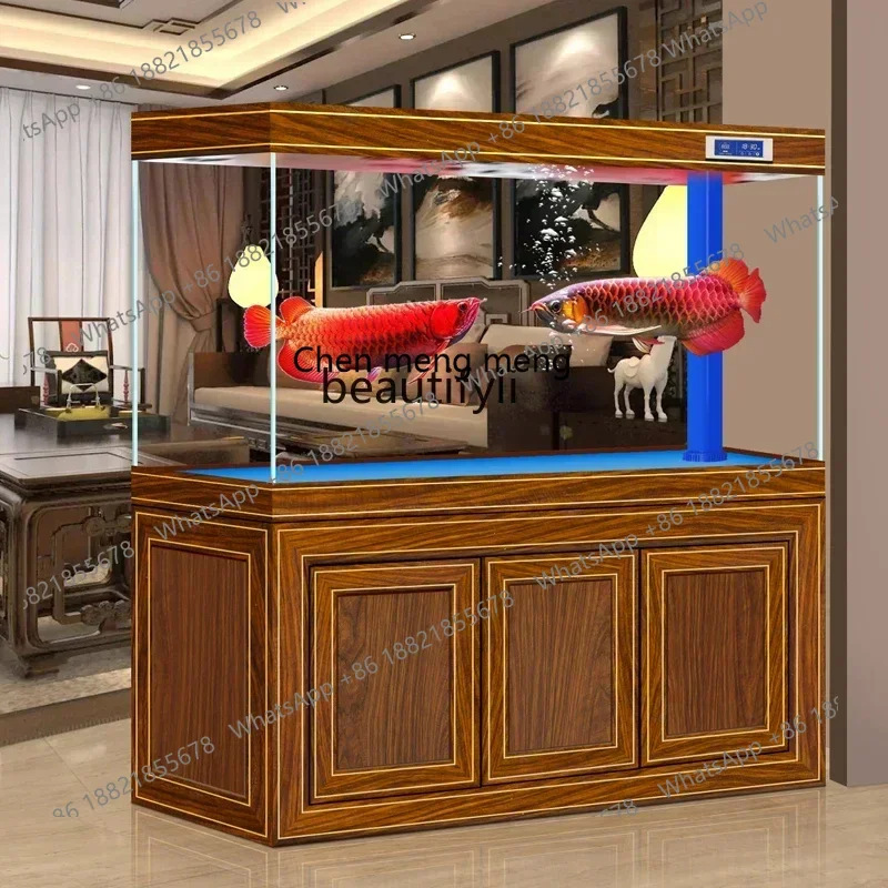 

cqyChinese light luxury fish tank aquarium new square bottom filter ultra-white glass living room large