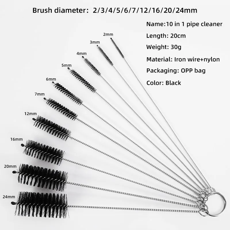 10pcs Stainless Steel Nylon Cleaning Brush For Weed Pipe  Hookah Smoking Pipe Cleaner  Tobacco Accessory