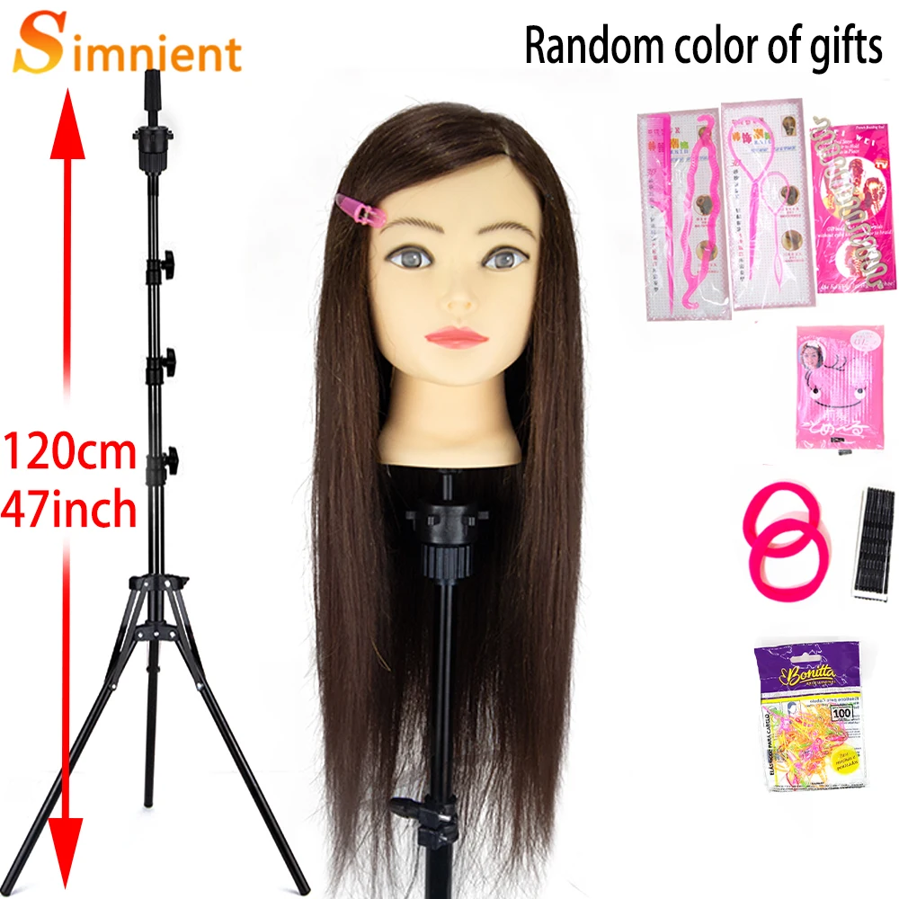 New 80% Real Hair Doll Head For Hairstyle Professional Training Head Mannequin Head Styling To Practice Hot Curl Iron Straighten
