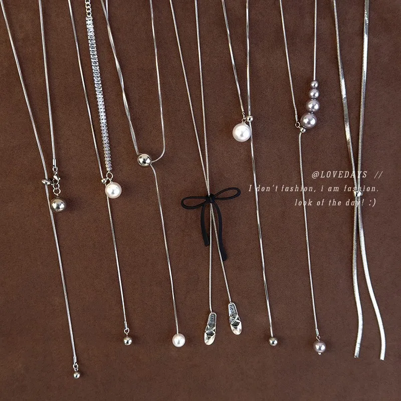 Adjustable Pearl Necklace Long Sweater Chain Freshwater Beads Sliding Clasp Elegant  Choker Length Versatile Daily Jewelry Women