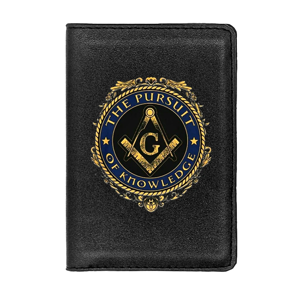 Vintage Masonic Symbols design Passport Cover Men Women Leather Slim ID Card Travel Holder Pocket Wallet Purse Money Case