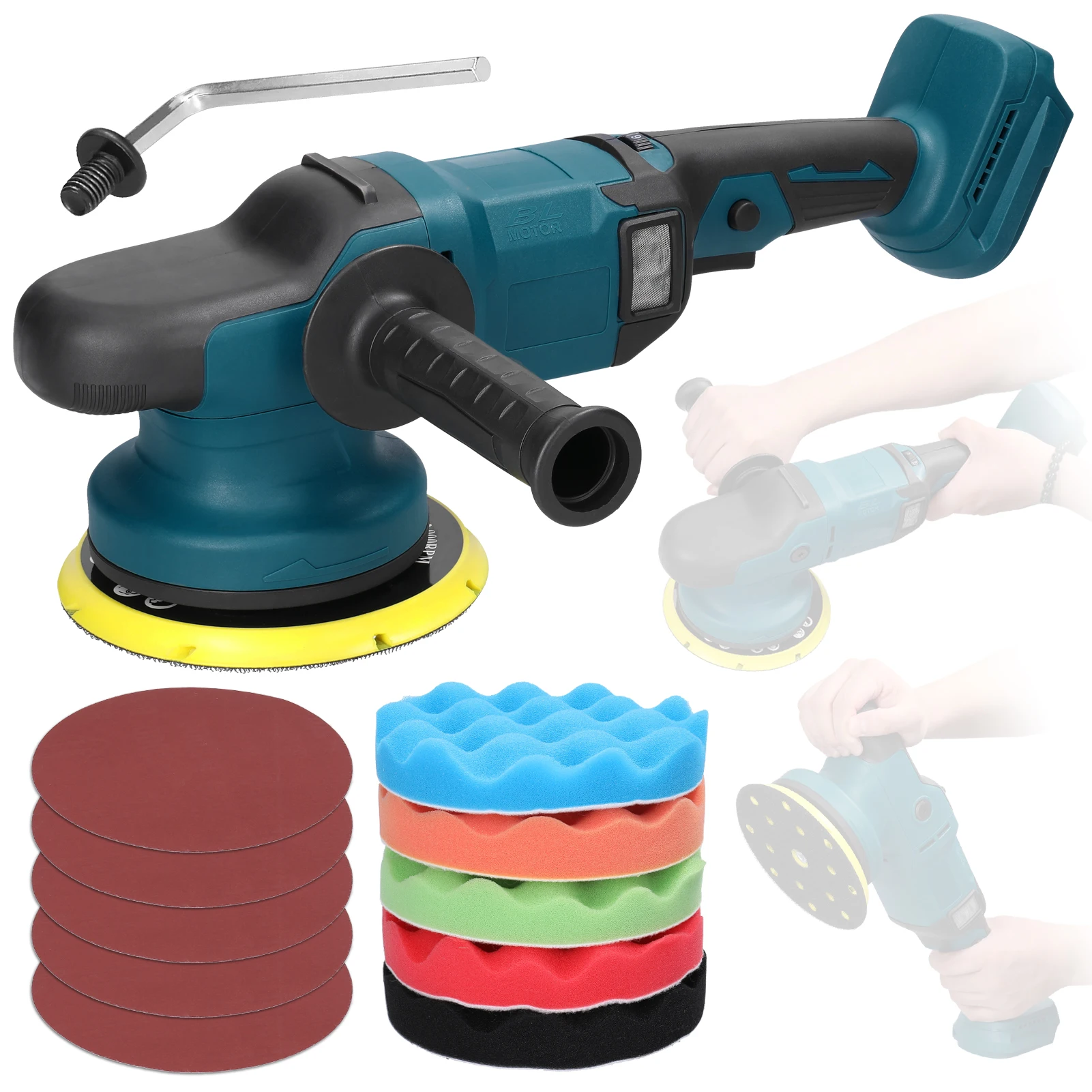 Polishing Machine 150mm Brushless Motor Cordless Orbital Sander Wood Grind Tool Electric Car Polisher Multifunctional Wood Metal