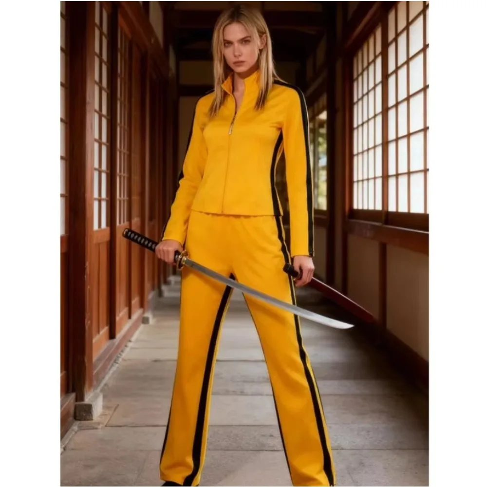 Kill Bill The Bride Beatrix Kiddo Cosplay Costume Yellow Kung Fu Jumpsuit Women Tracksuit Halloween Carnival Mardi Gras Costumes