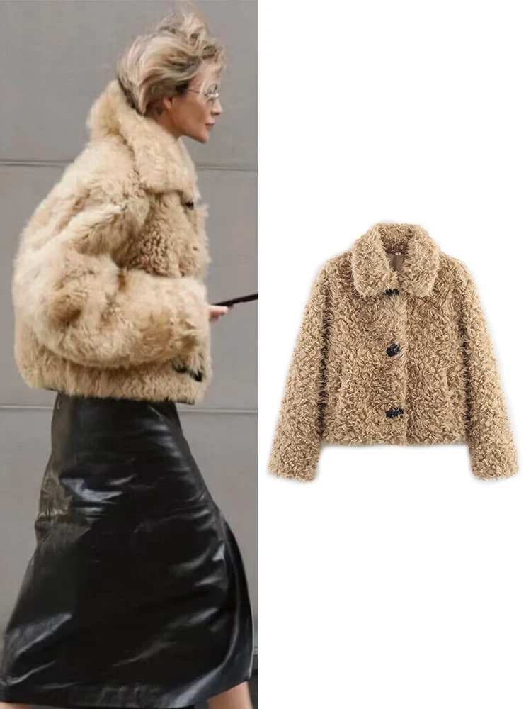 

Winter New Elegant Women's Faux Fur Coat Short Style Turn Down Collar Fashion Soft Jacket Coat 2025 Lady Street Warm Coat