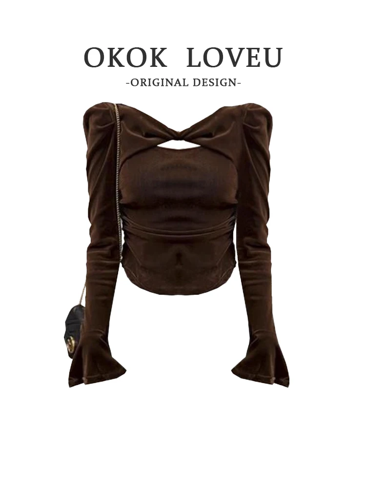 Top da donna slim fit lungo in velluto Sve Base con spalle incrociate irt Abbigliamento interno Pendolarismo Sle Autunno Inverno Nuovo arrivo