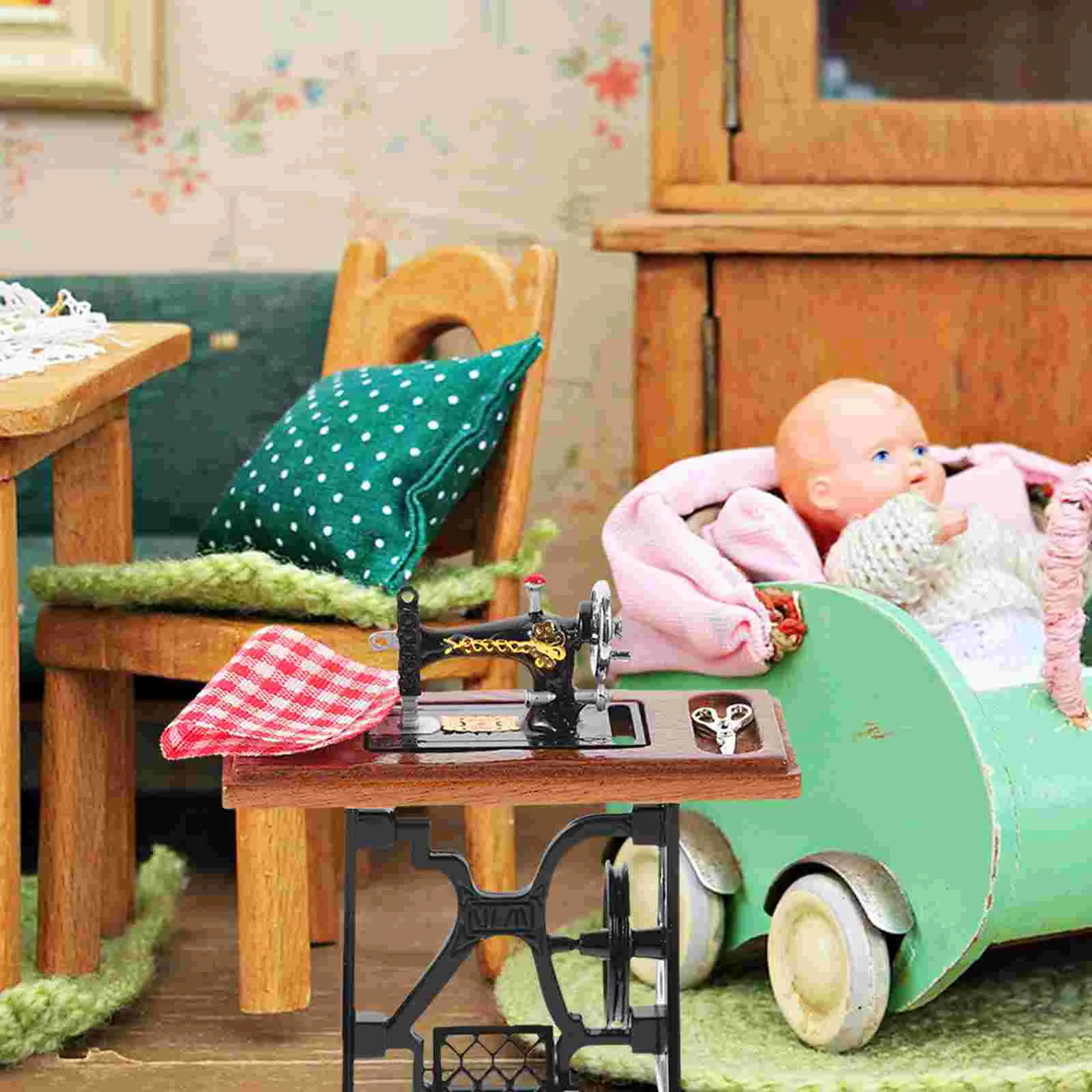 Sewing Machine Model Tiny Houses Miniature Decoration for Household Miniatures Furniture Zinc Alloy Tabletop Statue Figurine