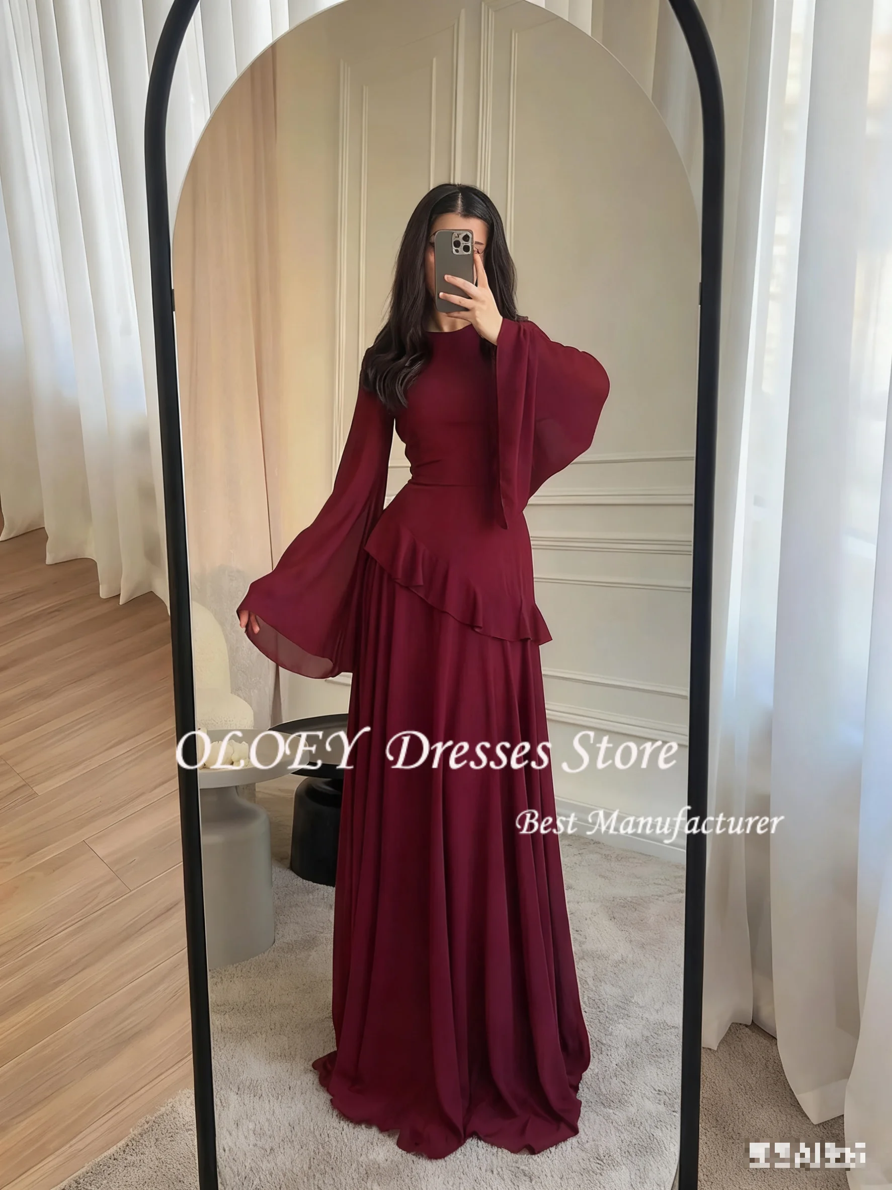 فساتين سهرة شيفون من OLOEY صيفية للنساء بأكمام مضيئة مكشكشة للحفلات فستان أنيق مخصص للمناسبات الخاصة