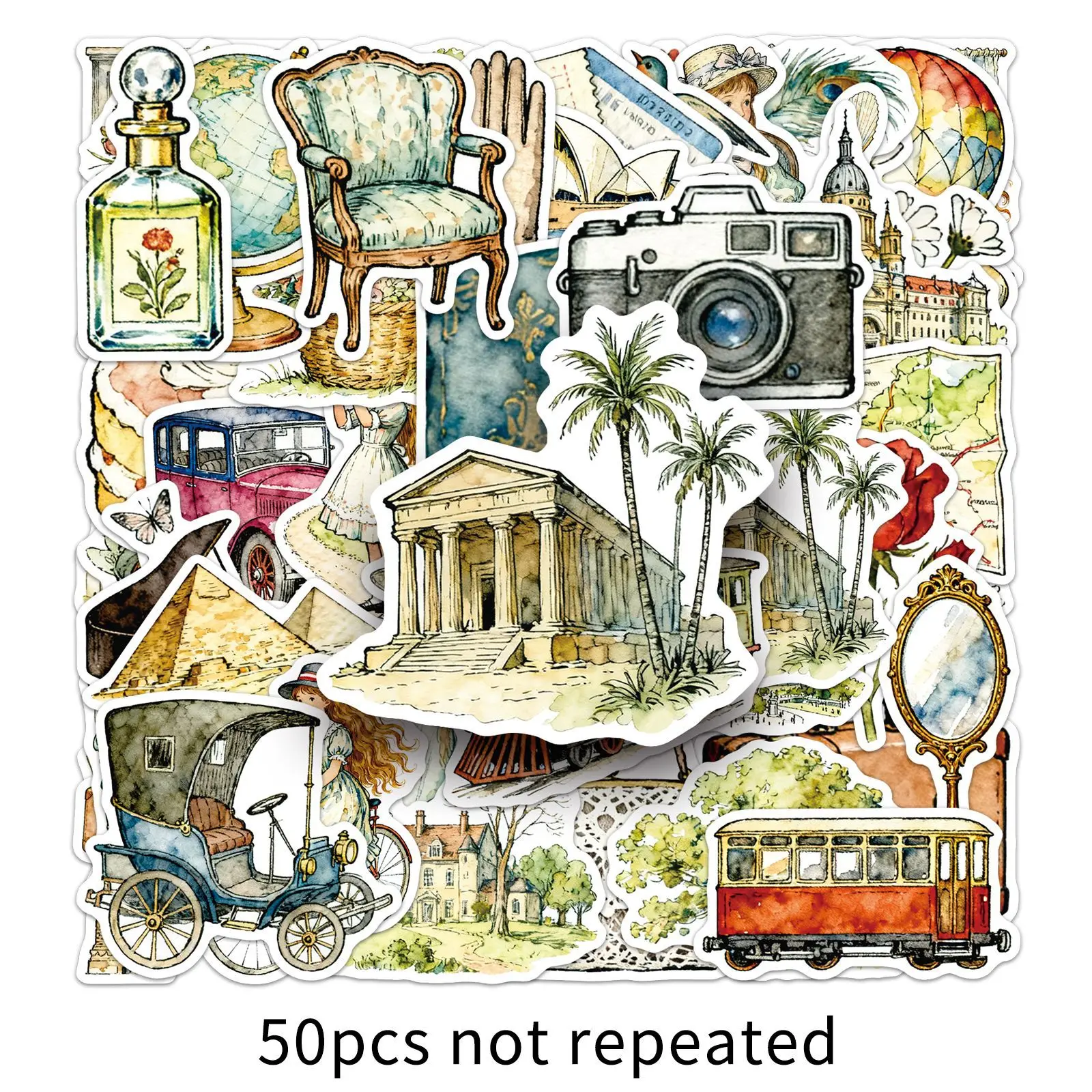 50PCS Retro Stil Aufkleber Mädchen Dekoration Reise Graffiti DIY Cartoon Kreativität Spielzeug Laptop Gitarre Auto Fahrrad Skateboard Aufkleber