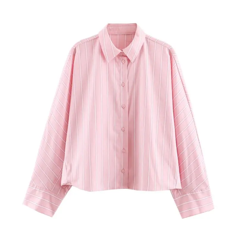 Summer 2026 Women's Loose Long Sleeve Striped Shirt Turn-down Collar Lantern Sleeve Classic Commute Style Casual Fashion