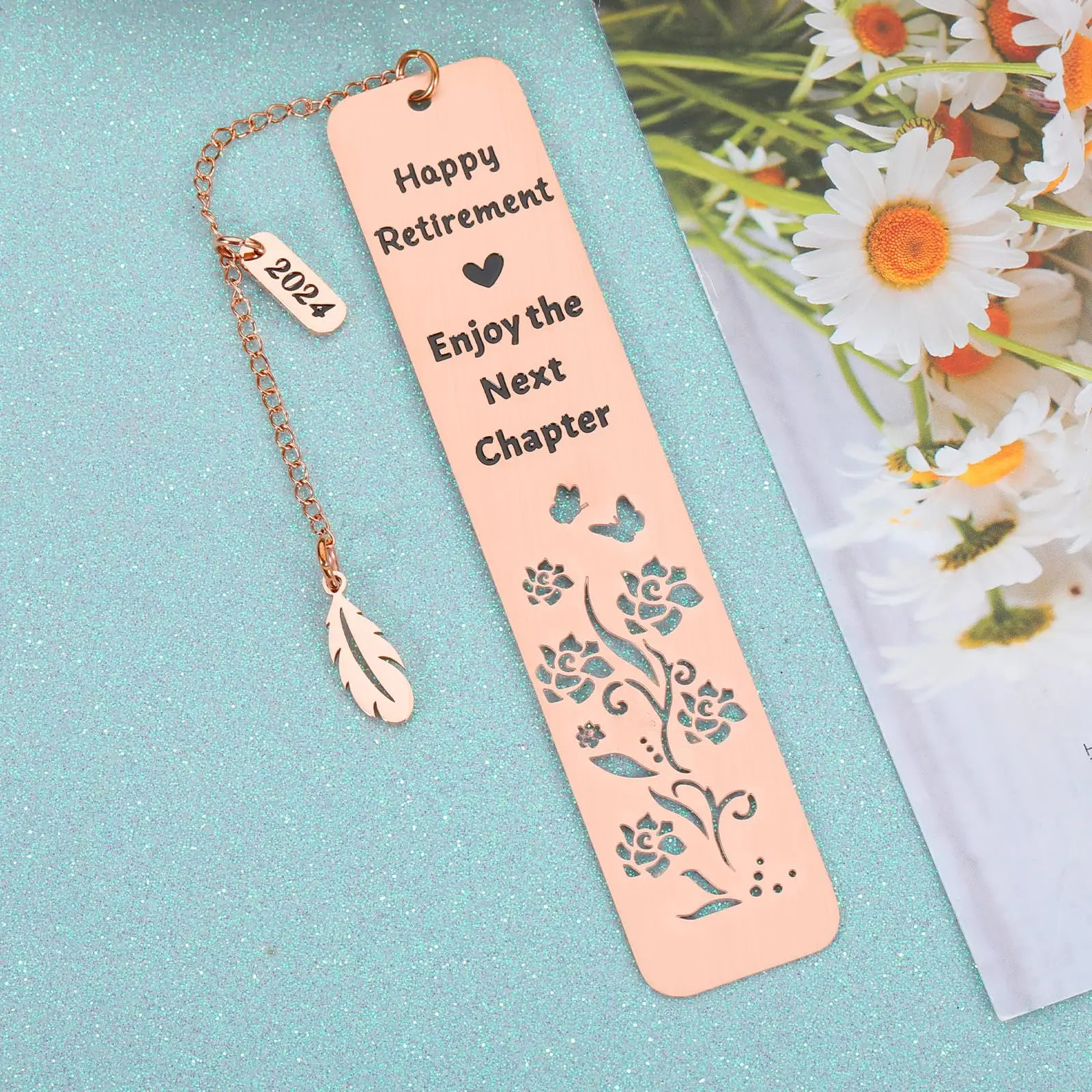 Stainless Steel Retired Life Bookmarks Hollow Flower “Happy Retirement Enjoy The Next Chapter” Page Marker Reading Stationery