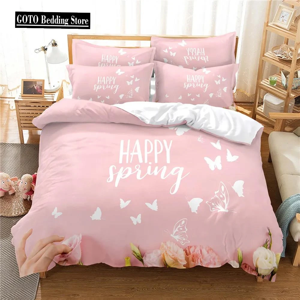 

Happy Spring Light Bedroom Set Bedding Duvet Covers Pillowcase Ropa De Cama Bedclothes US Queen 228x228cm Bed Set Queen Size