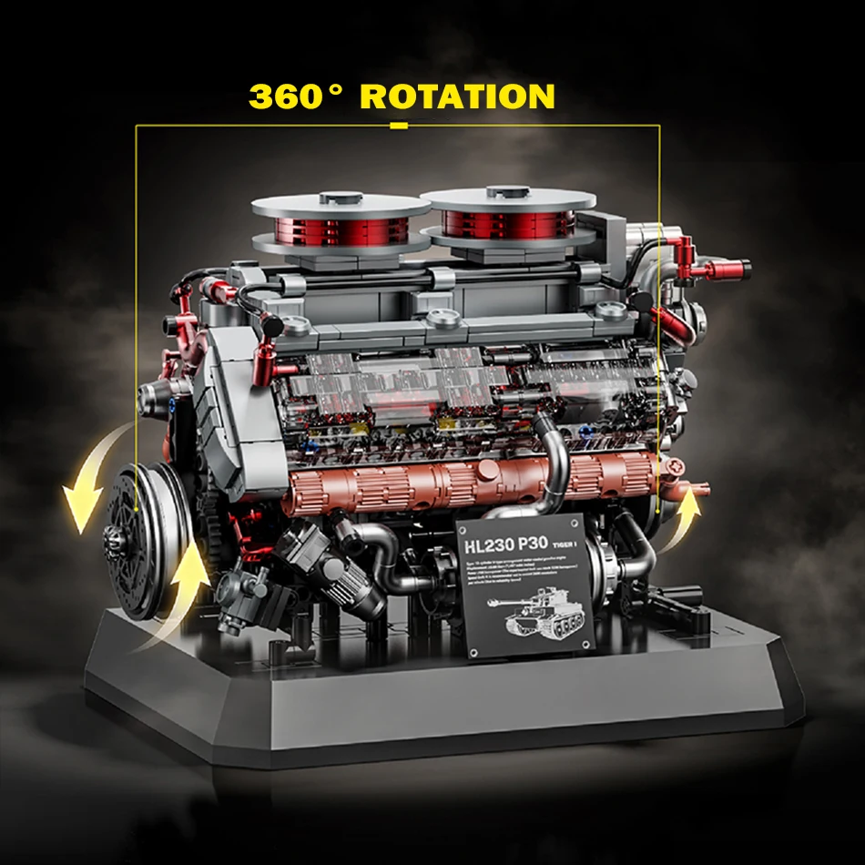 WW2 الألمانية النمر دبابة HL230 P30 V12 محرك بمحرك نموذج اللبنات الحرب العالمية 2 النمر خزان محرك الطوب لعب الاطفال هدية #5