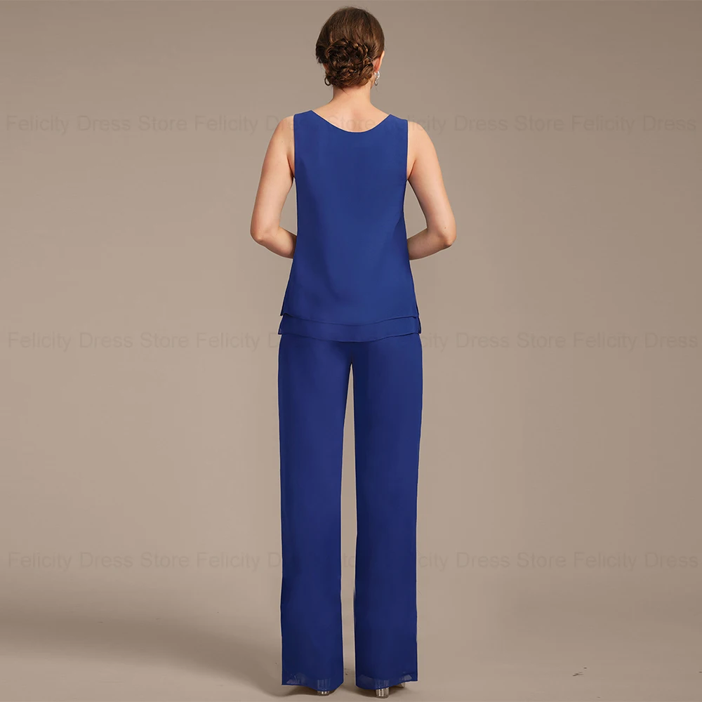 FELICITY-Mãe do vestido da noiva, Pantsuit Chiffon, vestidos de noite, miçangas, elegante, convidado do casamento, 3 pcs, 2024