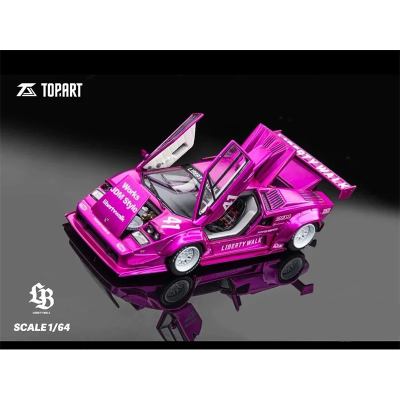 Nowość w magazynie LB 1:64 Skala Custom Show Limited Sportowy samochód w stylu Countach, różowy model ze stopu z gablotą, kolekcjonerska zabawka