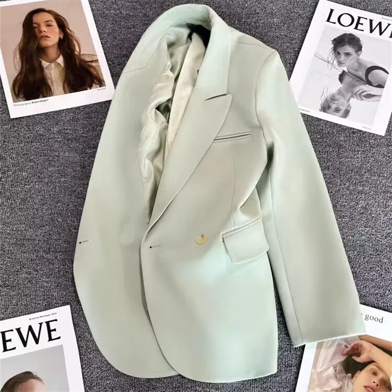 Autumn Casual Coffee Color Women's Suit Jacket British Style Versatile Retro Fashion Commute Polyester Fiber Long Sleeve