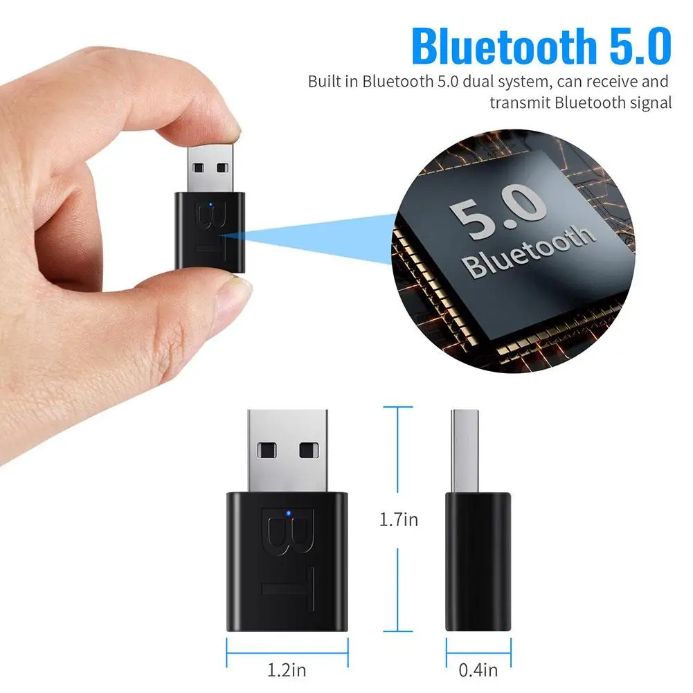 Mini BT60 Bluetooth 5.0 Wireless Audio Adapter Transmitter Receiver Dual AUX USB Output Plug And Play LED Indicator Compact