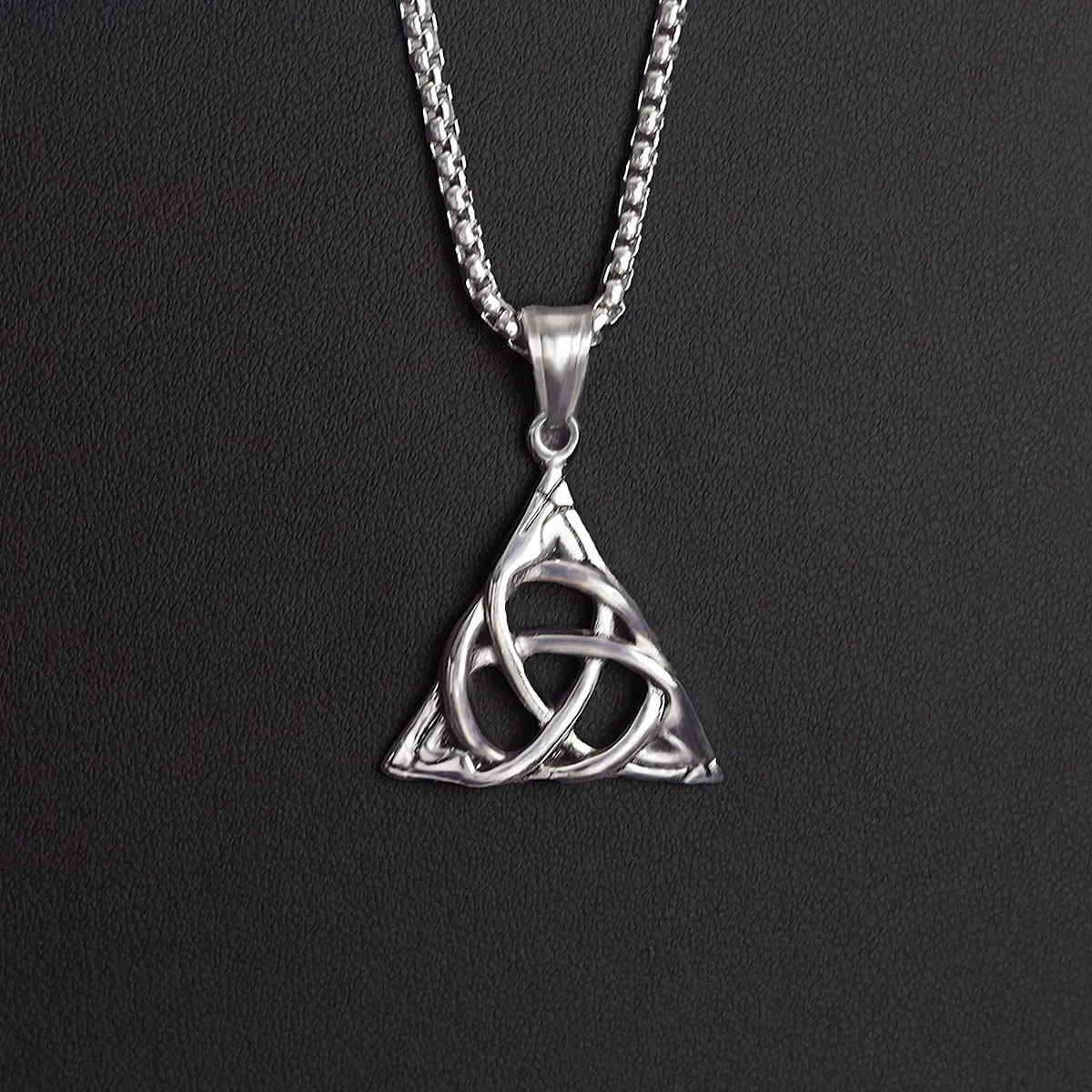 European and American Anime Silver Color Deathly Hallows Triangle Rotatable Pendant Character Movie Fashion Jewelry Necklace