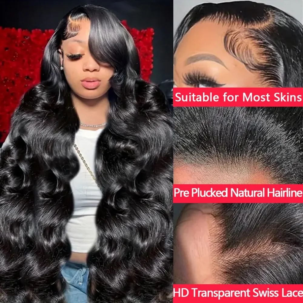 13x4ボディウェーブレースフロントウィッグ人毛プレプラッキングHD透明レースフロントウィッグベビーヘア付き180%密度10Aグルーレス